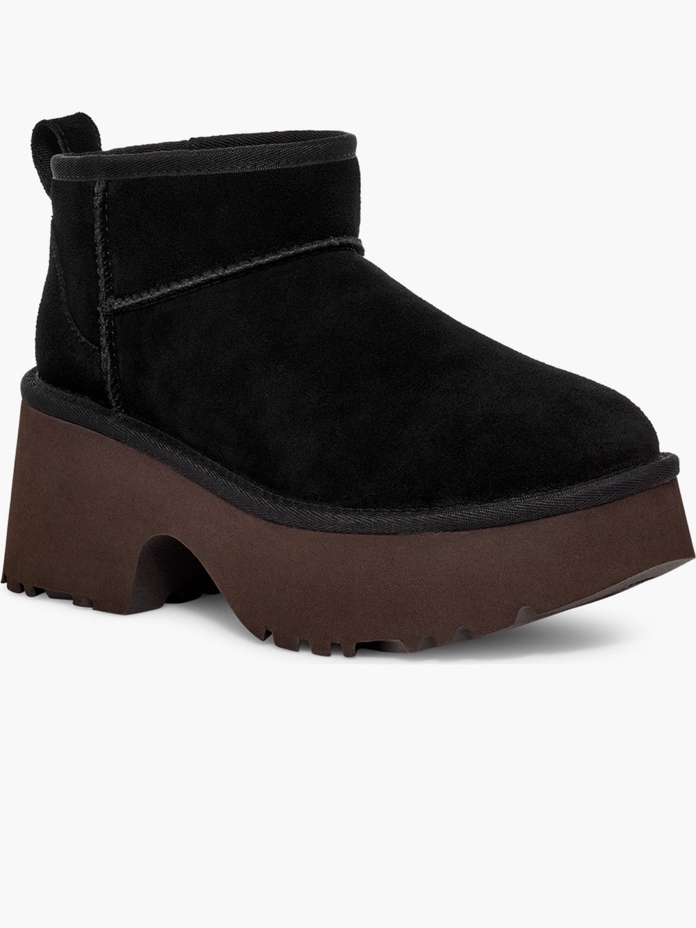 NEW UGG Classic Ultra Mini New Heights Platform Slip On Booties In Black, Size 8